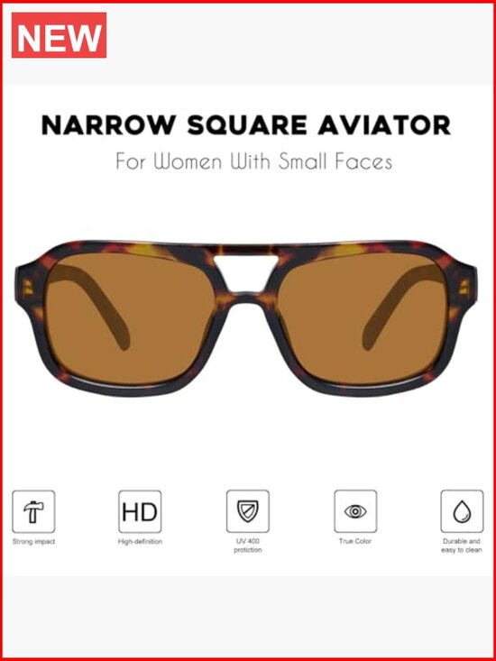 Small Aviator Sunglasses for Women Narrow Square Retro UV400 Protection main image 5